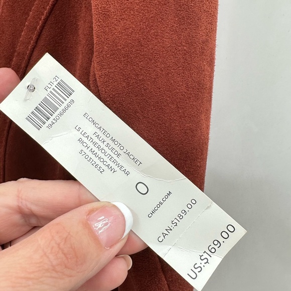 NWT 4/6 CHICOS Elongated Rich mahogany faux suede mature sophisticated jacket - Picture 10 of 14